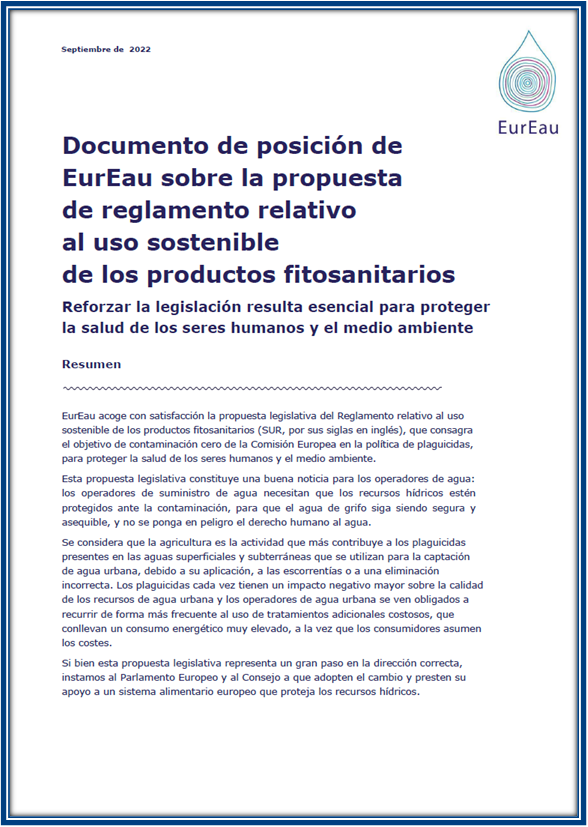 Documento de posición de EurEau sobre la propuesta de reglamento relativo al uso sostenible de los productos fitosanitarios