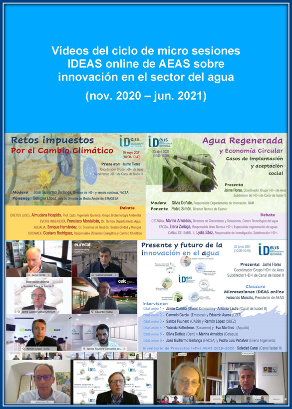 Vídeos del ciclo de micro sesiones IDEAS online de AEAS sobre innovación en el sector del agua (nov. 2020 – jun. 2021)